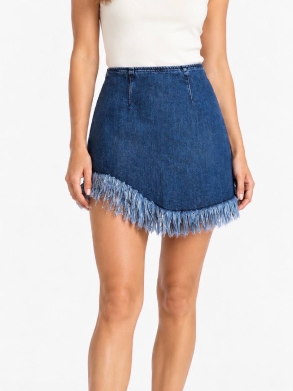 Kendall & Kylie Blue Mini Asymmetrical Denim Skirt with Feather Trim Size M NWOT